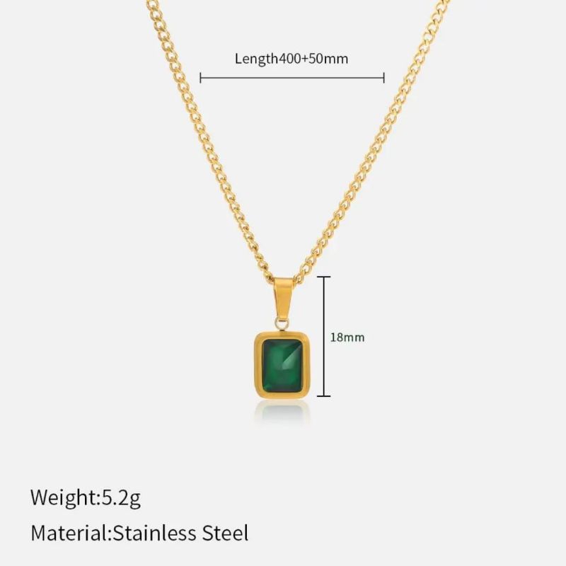 Kalung zikron hijau titanium murni lapis emas 18KGP