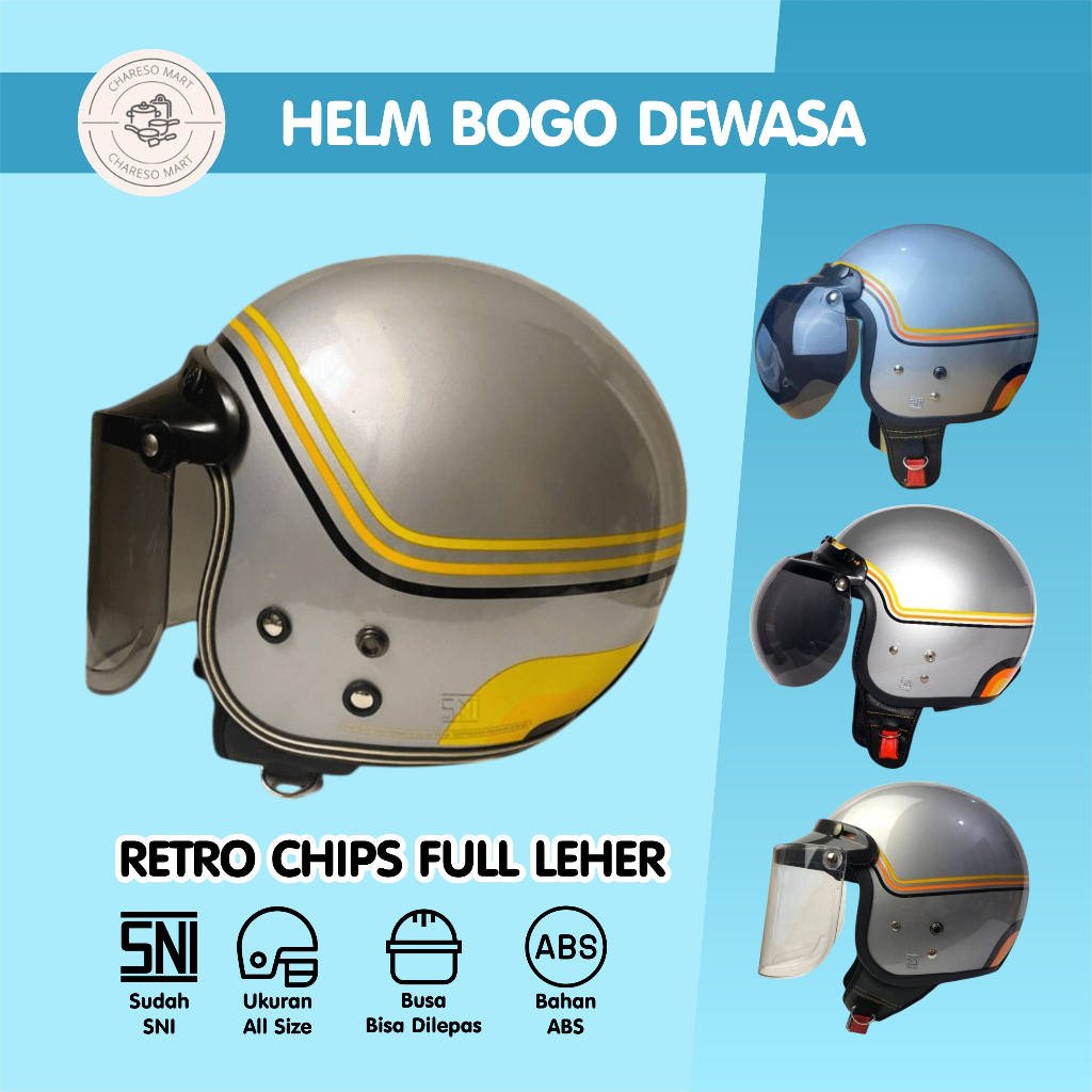 HDS Helm Bogo Dewasa Classic SNI Ori Full Leher Wanita Pria Pilihan Silver Chips