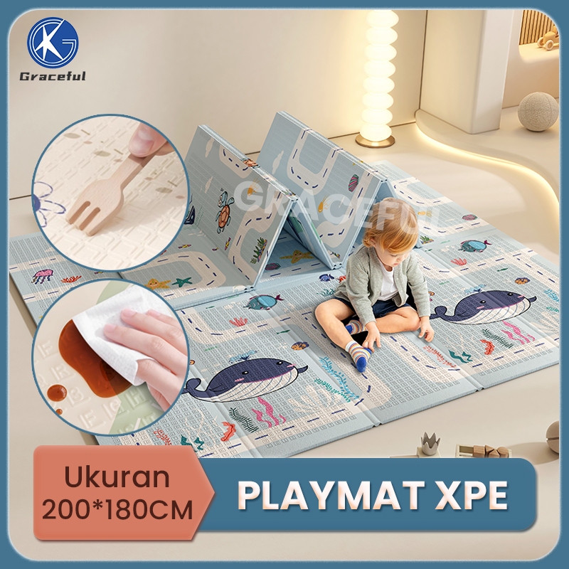 GRACEFUL Matras Bayi 180x200 cm Playmat Anak Karpet Lipat Anti Air Tikar Foam Tebal 1cm Playmate Bay