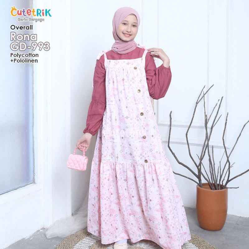 SET OVERALL DAN INNER REMAJA OOTD TEEN CUTETRIK RONA WARNA PINK MOTIF BUNGA GAMIS ANAK TANGGUNG