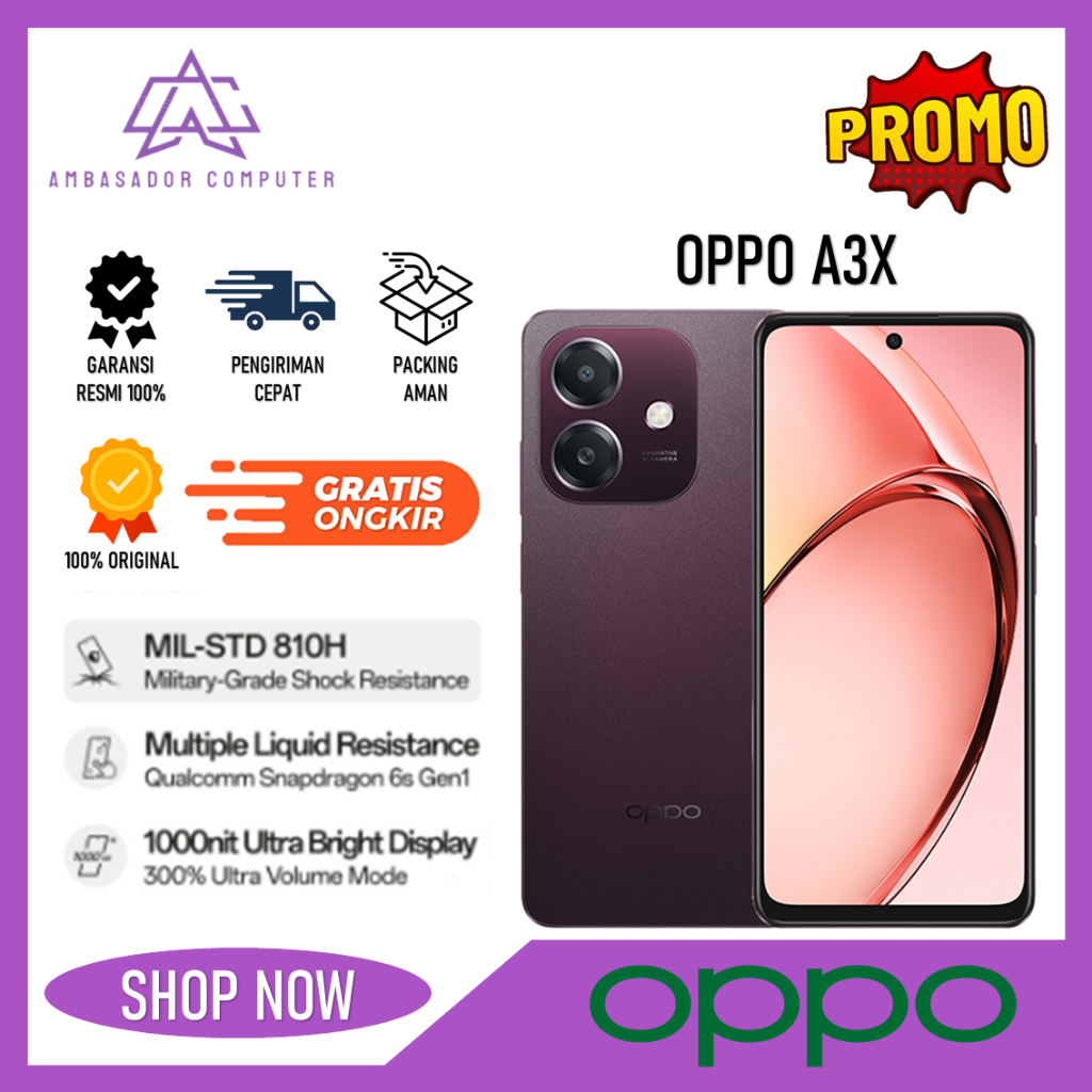 oppo a3x ram 4gb storage 64gb/128gb