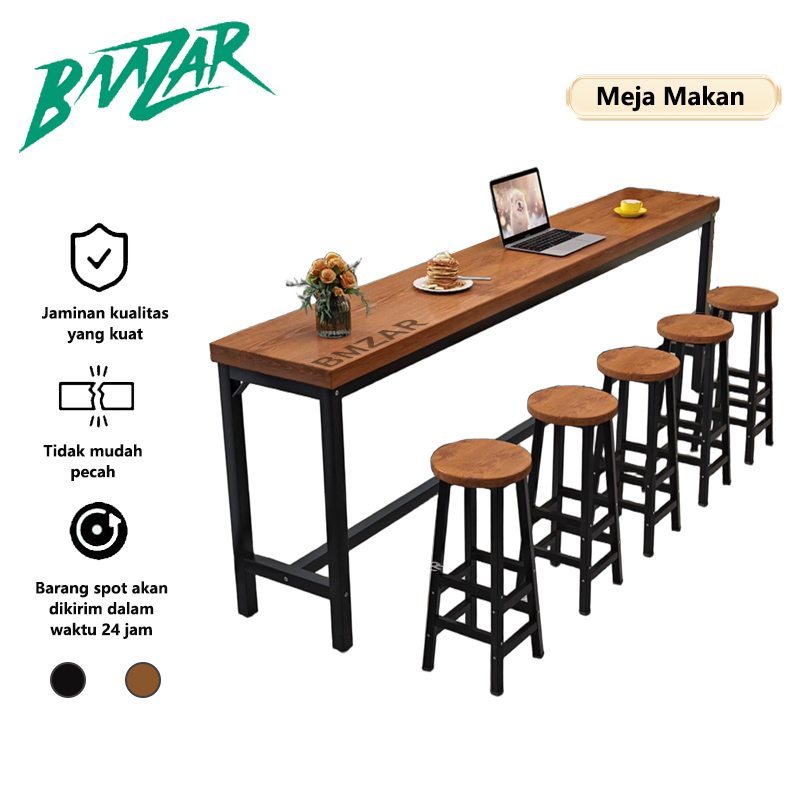 BMZAR Meja Bar Set 4 Kursi Meja Makan Minimalis Meja Bar Panjang Sempit Meja Dapur Meja Cafe Meja Pa