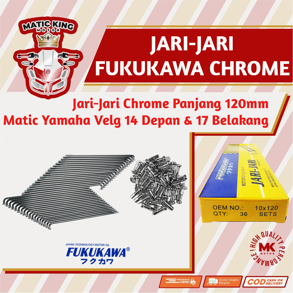 Fukukawa Jari jari Ruji Ring velg 14 17 panjang 120 Yamaha Mio Sporty smile Nmax M3 Aerox Lexi Fino 