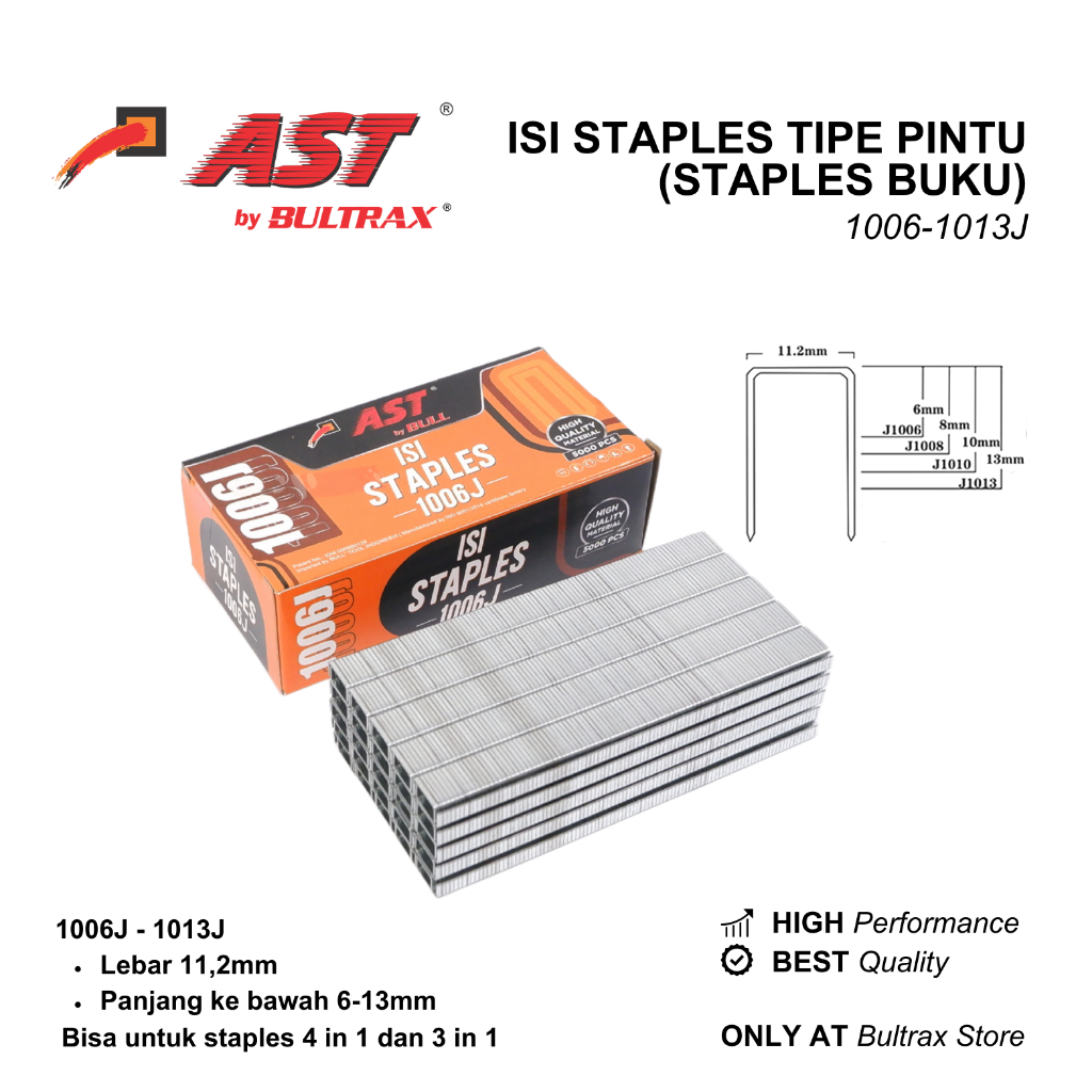 

AST Isi Staples Tipe Pintu (Tipe D) / Paku Air Nailer Angin Staples Tembak 1006J-1013J dan 13/6-13/8