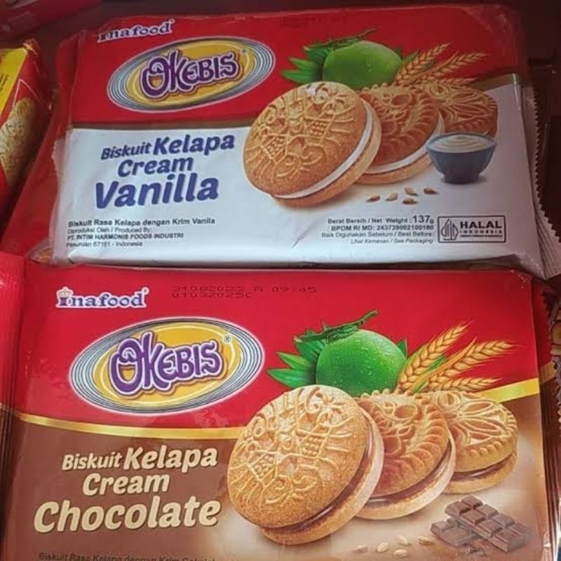 

BISKUIT INAFOOD OKEBIS KELAPA CREAM COKELAT | VANILLA NETTO 137 GR MURAH.