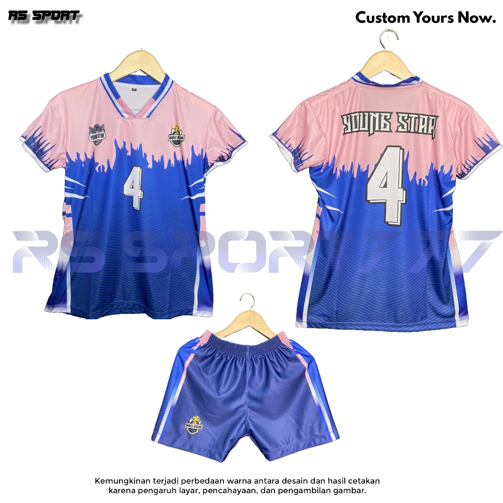 RS Sport Stelan Jersey Olahraga Voli Cewek  Pink Biru