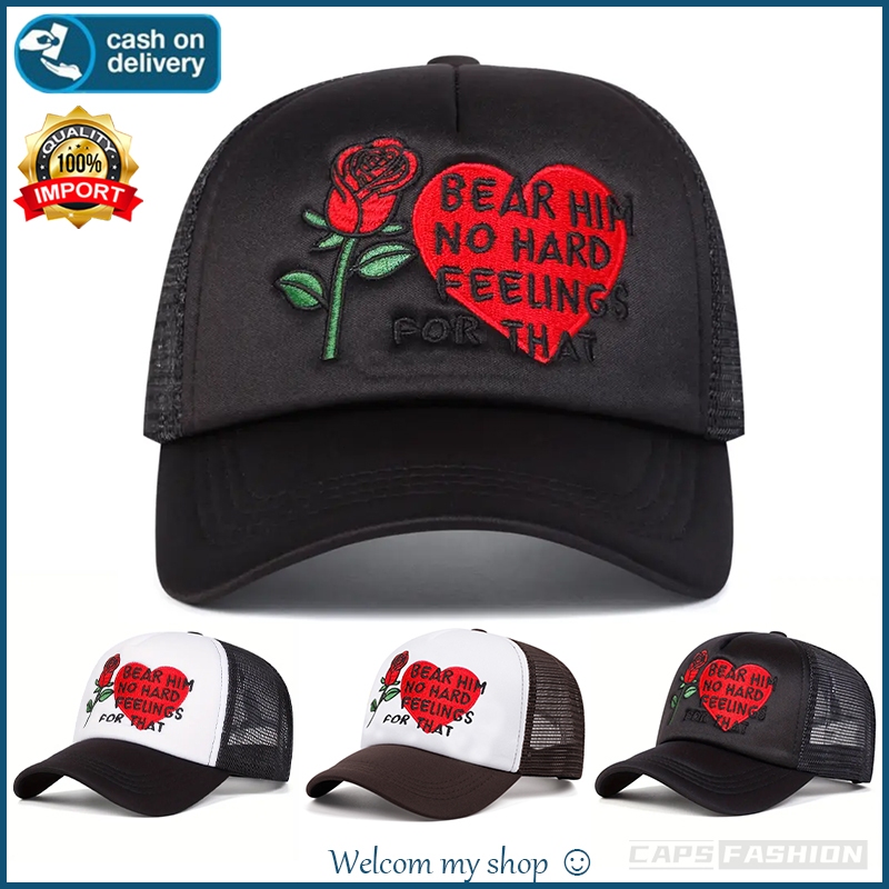 Rose Heart Embroidery topi baseball fashion topi trucker pria wanita outdoor sport mesh cap net hat
