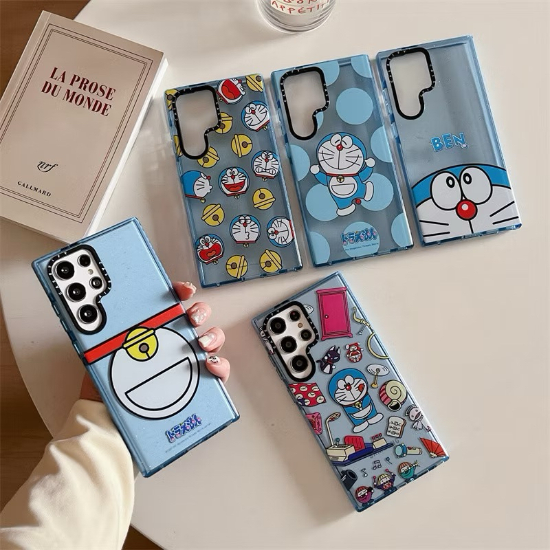 Casetify Doraemon Cartoon Wallet Polca Blue Case TPU Case Imut For Casing Samsung Galaxy S25 S25Plus