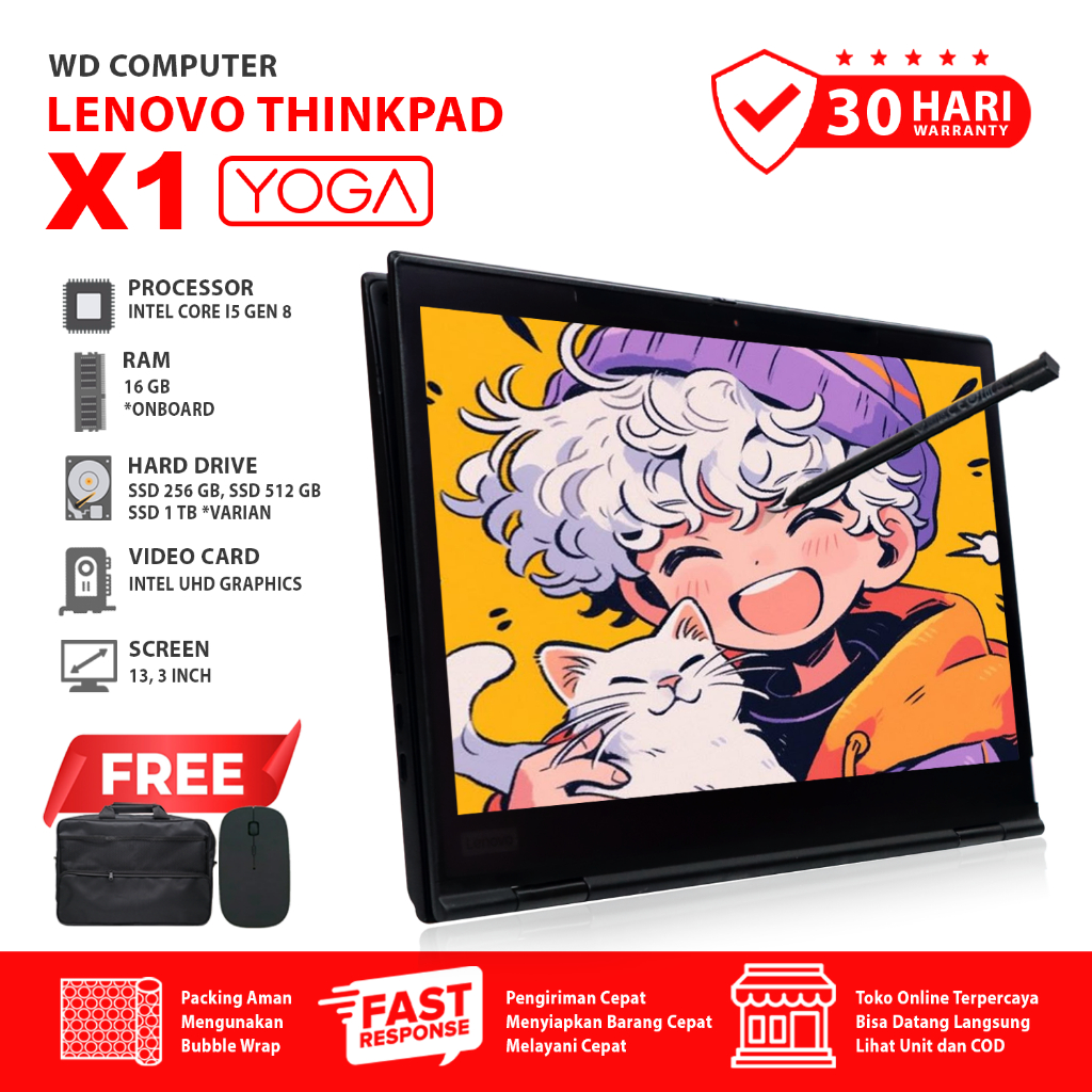 Lenovo Thinkpad X1 Yoga Gen 3 Intel Core I5 Gen 8 I Ram 16 Gb Ssd 1 TB NVME I Bonus Mouse Dan Tas