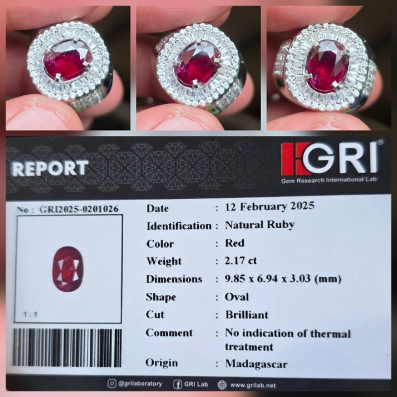 Natural HQ Unheated Red Ruby No Heat Top Color Memo 2.17 crt