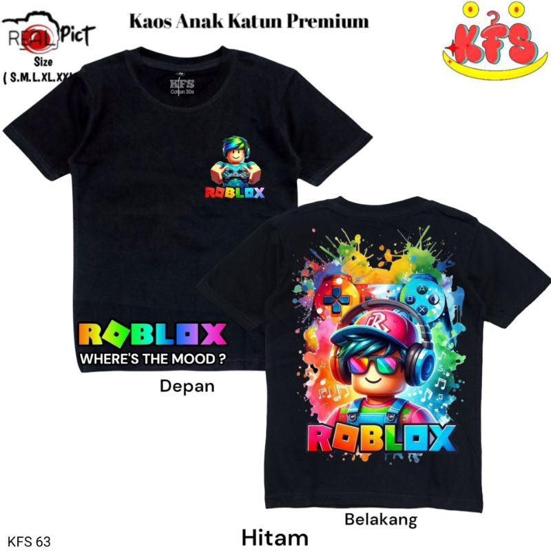 Koas Roblox Anak Laki-laki Keren Gambar Depan Belakang Baju t-shirt Cotton 30s Unisex Keren KFS 63