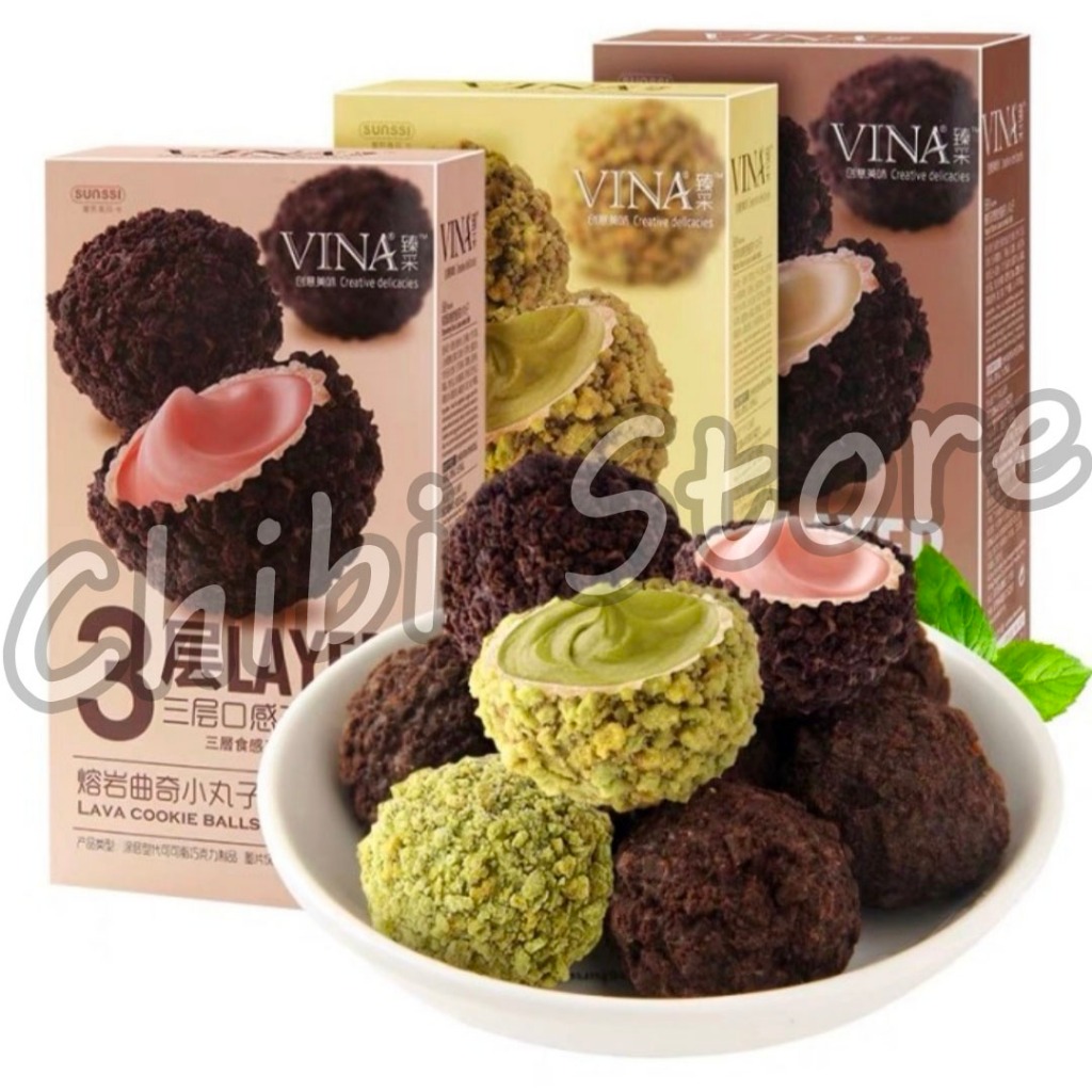 

Franzzi Vina Lava Cookies Balls Matcha Strawberry Yogurt Flavor - Wafer Salut Bulat Isi Kirim Rasa Matcha Stroberi Yogurt 100g 臻采爆浆夾心曲奇小丸子