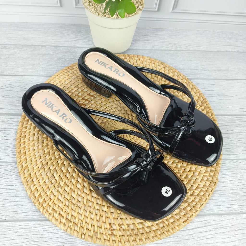Sandal Heels Wanita  Hak 3 Cm Hak Tahu Wanita Sandal Wanita Heels Selop Untuk Acara Pesta Pernikahan