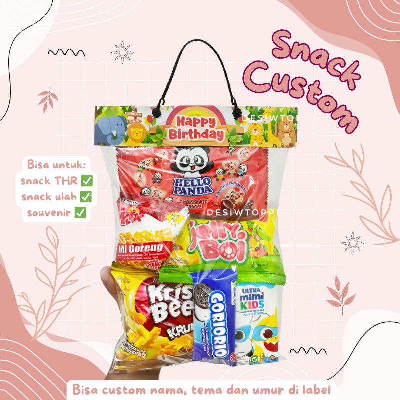 

PAKET SNACK HAMPERS ULTAH / THR IDULFITRI CUSTOM TEMA TULISAN LABEL BEBAS