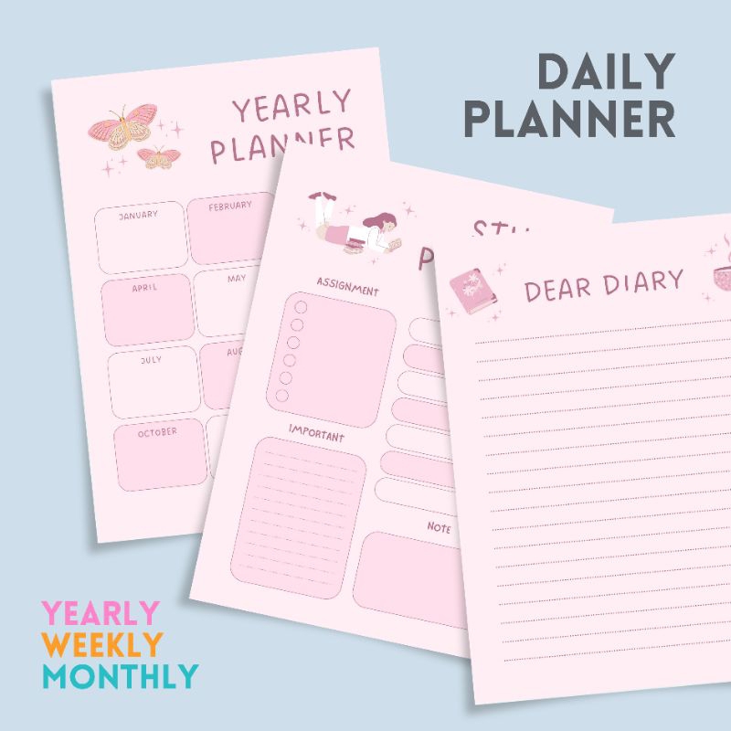 Planner Book Aesthetic Harian & Bulanan – Agenda Catatan Produktivitas & Target