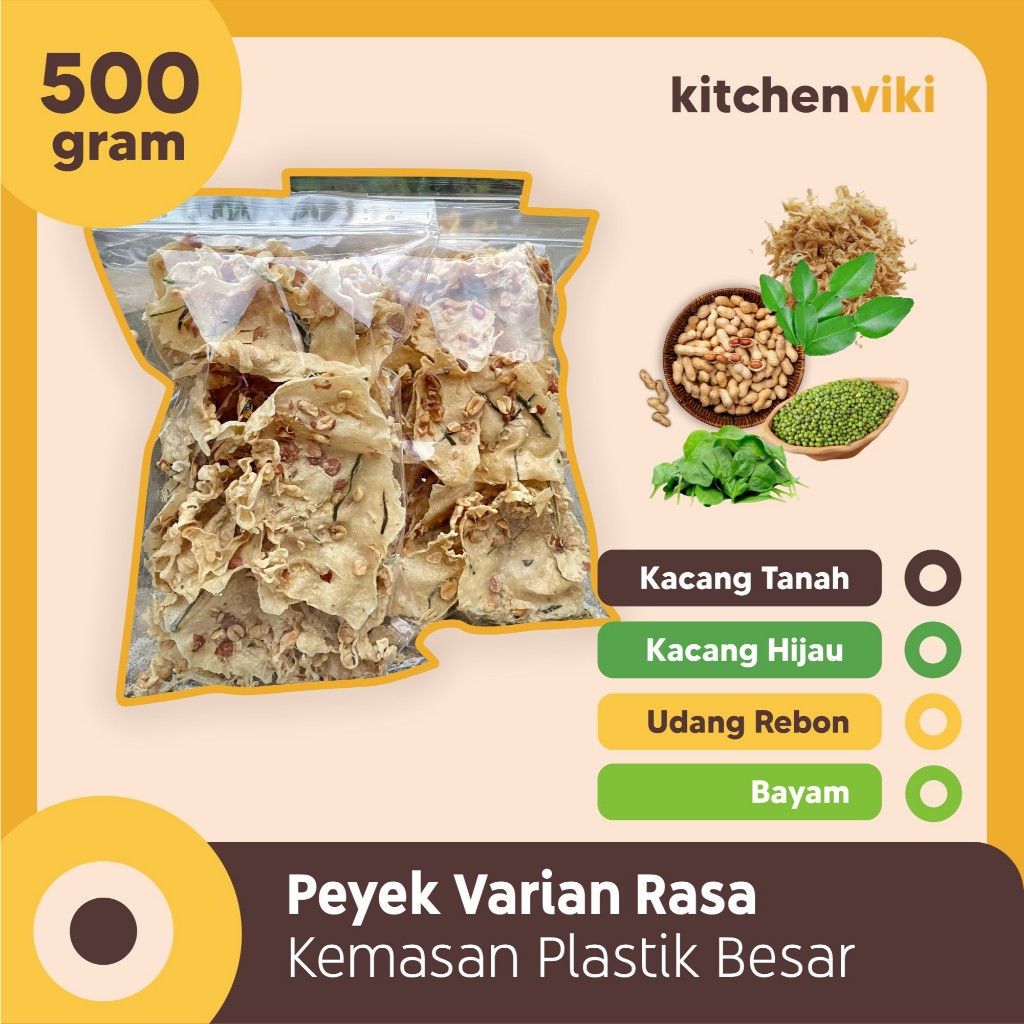 Peyek Kacang Tanah, Rebon, Kacang Hijau dan Bayam Kemasan Plastik Besar