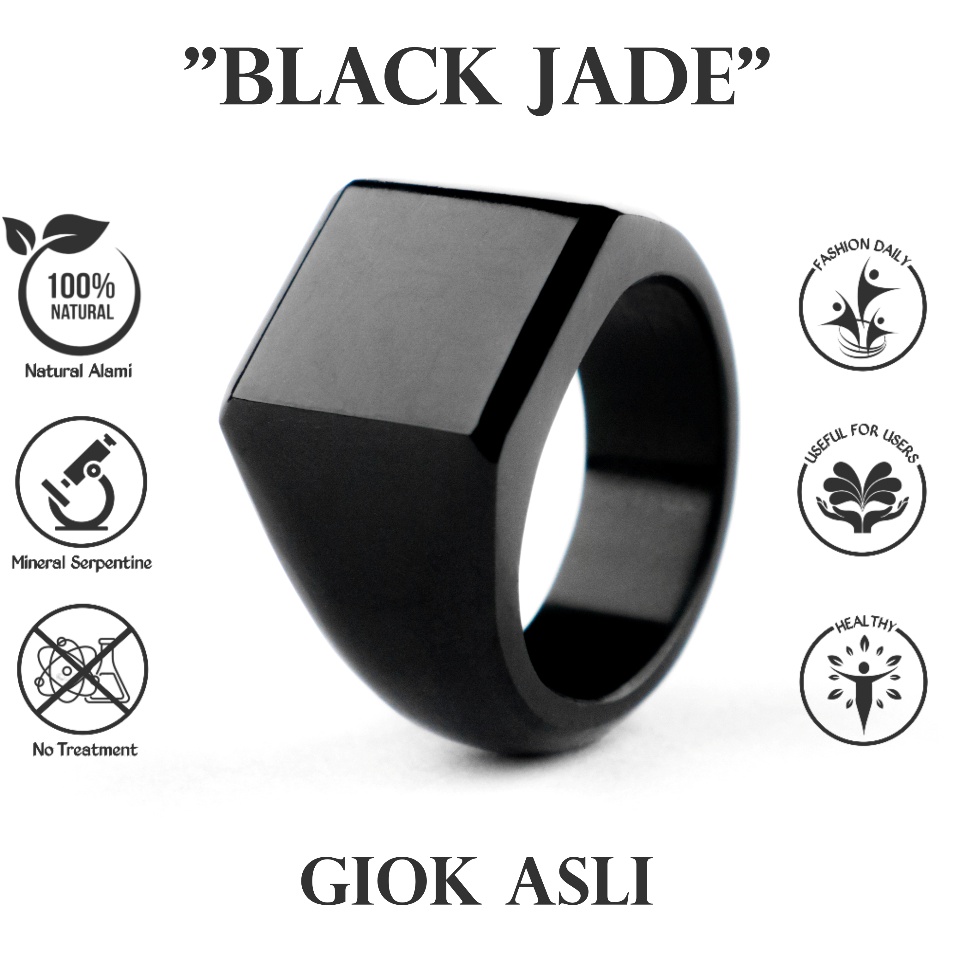 Cincin Pria Batu Giok Hitam Asli Natural Black Jade Original
