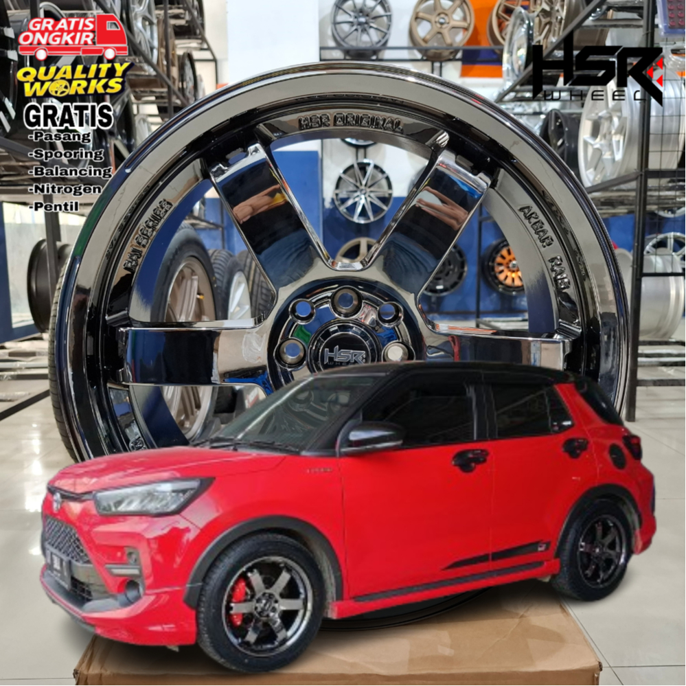 PAKET VELG BAN MOBIL RAIZE, ROCKY, RING 18 VELG BLACK CHROME HSR WHEEL RAI-S3
