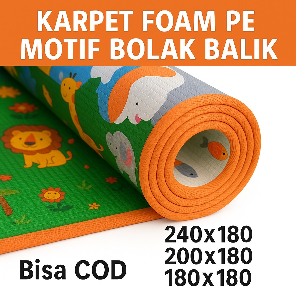 Karpet Foam Tebal Empuk JUMBO 180x240 180x200 180x180 180x120 Tikar Lantai Busa PE Bolak Balik Motif