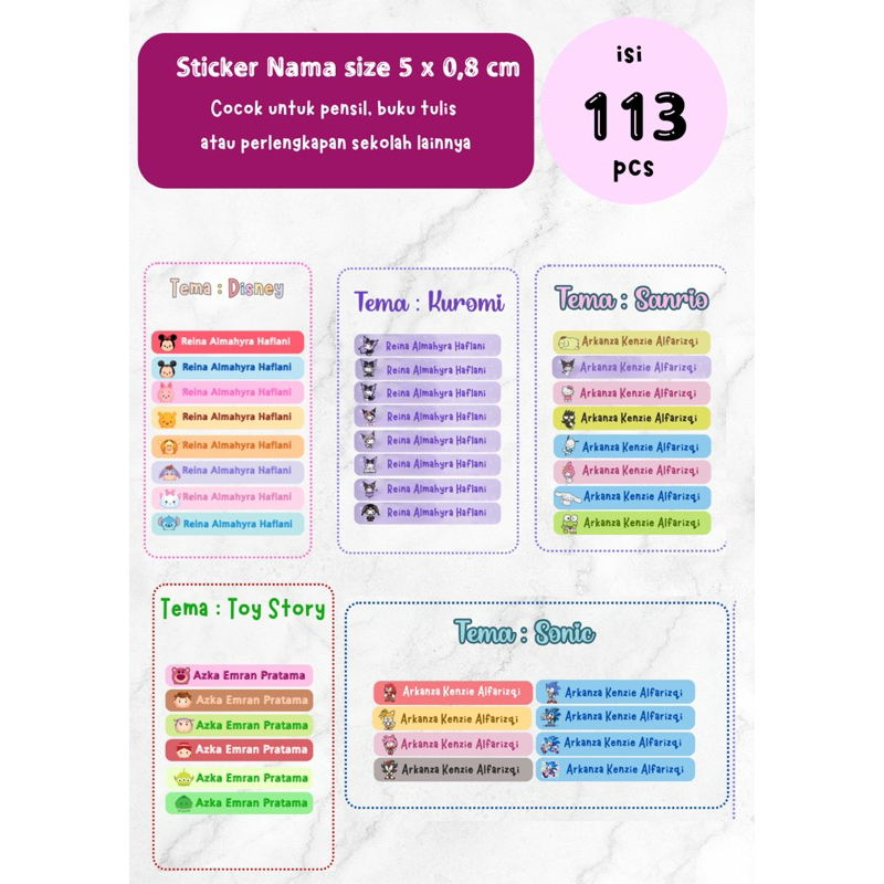 

sticker label nama custom isi 113 pcs waterproof tahan air sticker pensil