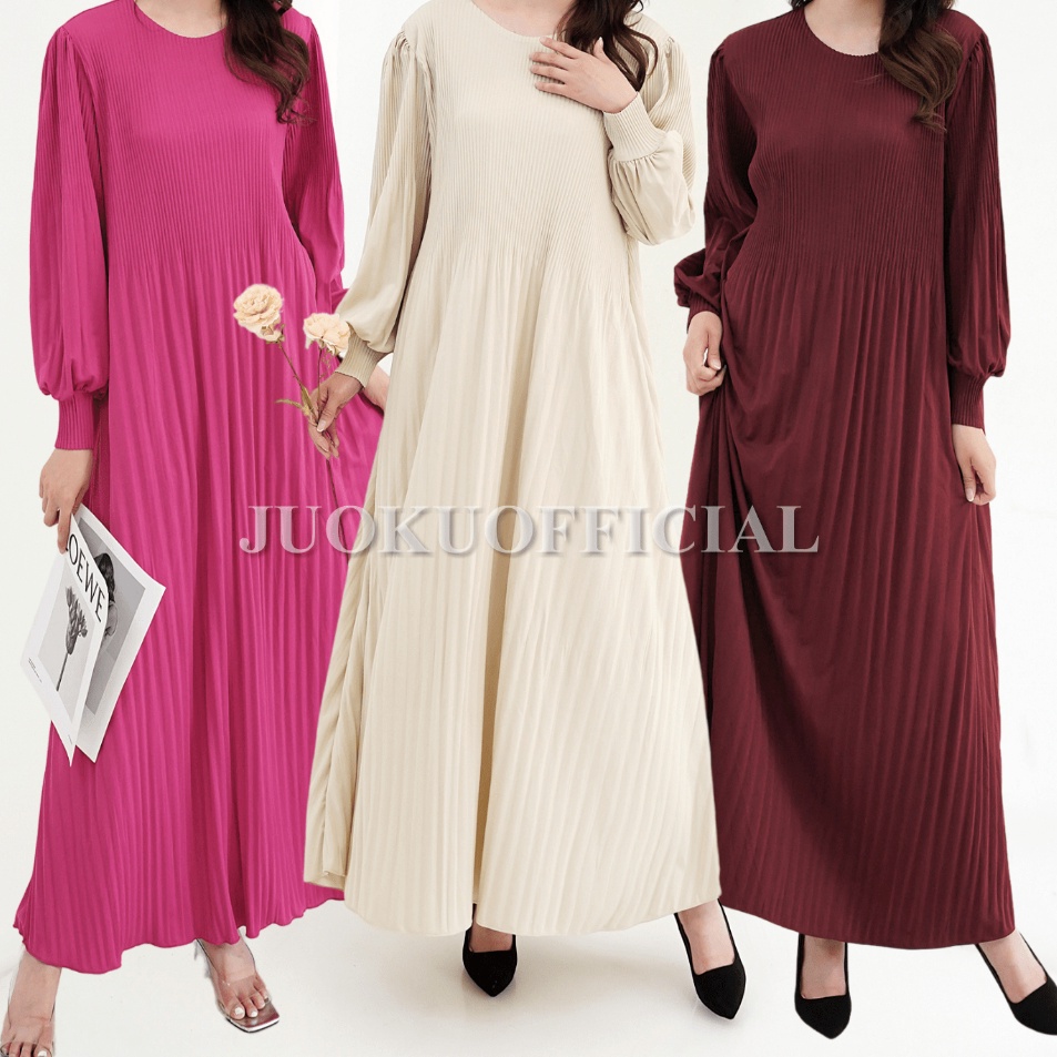 Update  Maxi Dress Plisket Lidi Cabang Lengan Balon  Dress Lengan Panjang  Dress Panjang  Gaun Plisk