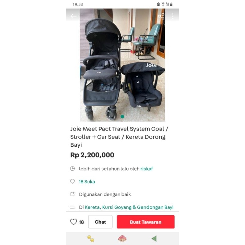 preloved stroller joie pact travel system 1 set sama car seat