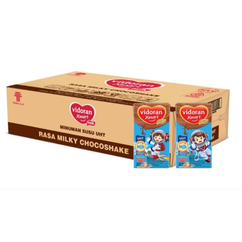 

Vidoran Xmart Kids susu uht cair rasa cokelat KARTON ISI 40 pcs x 110 ml