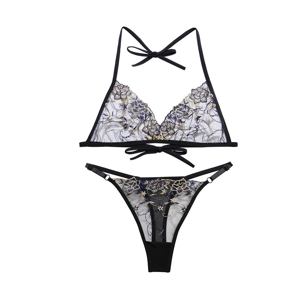 Night Show Bra Set Sexy Wanita Bikini Bordir Transparan Tali big size 6A137