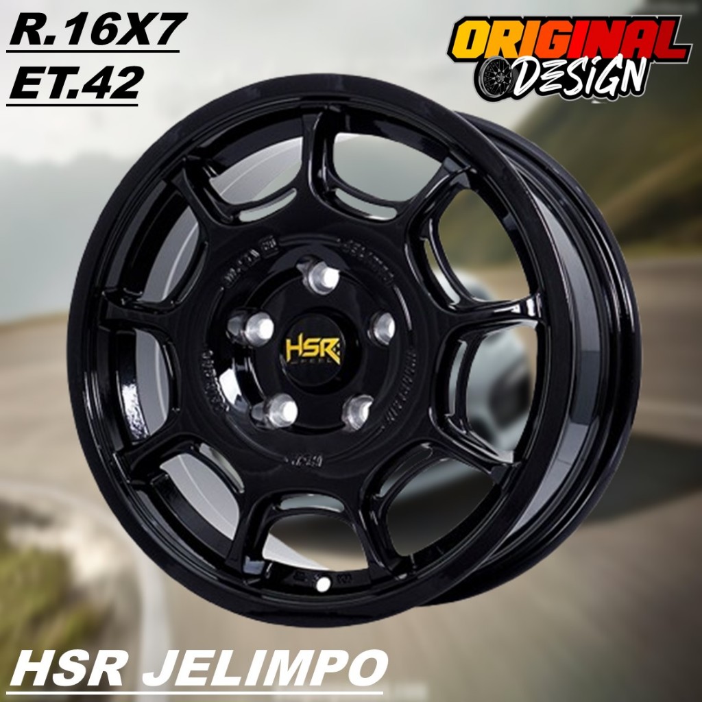 pelek Mobil Ring 16 Lubang 5 Warna Hitam Glossy HSR JELIMPU R16 Lebar 7