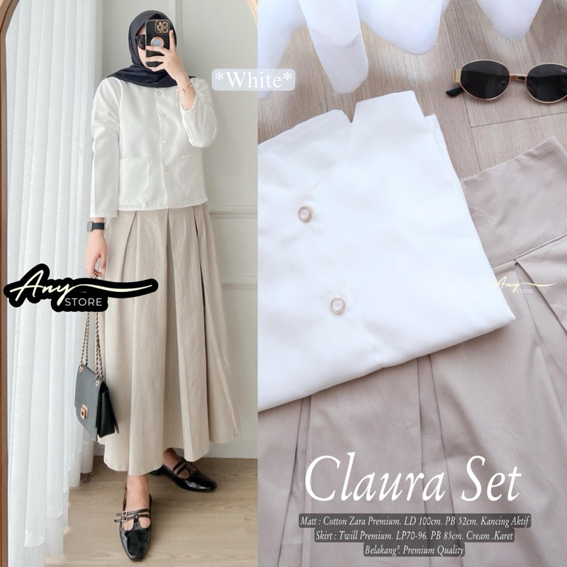 claura one set wanita kekinian by a.n.y store kardigan formal kerja rok twill premium rok plisket im