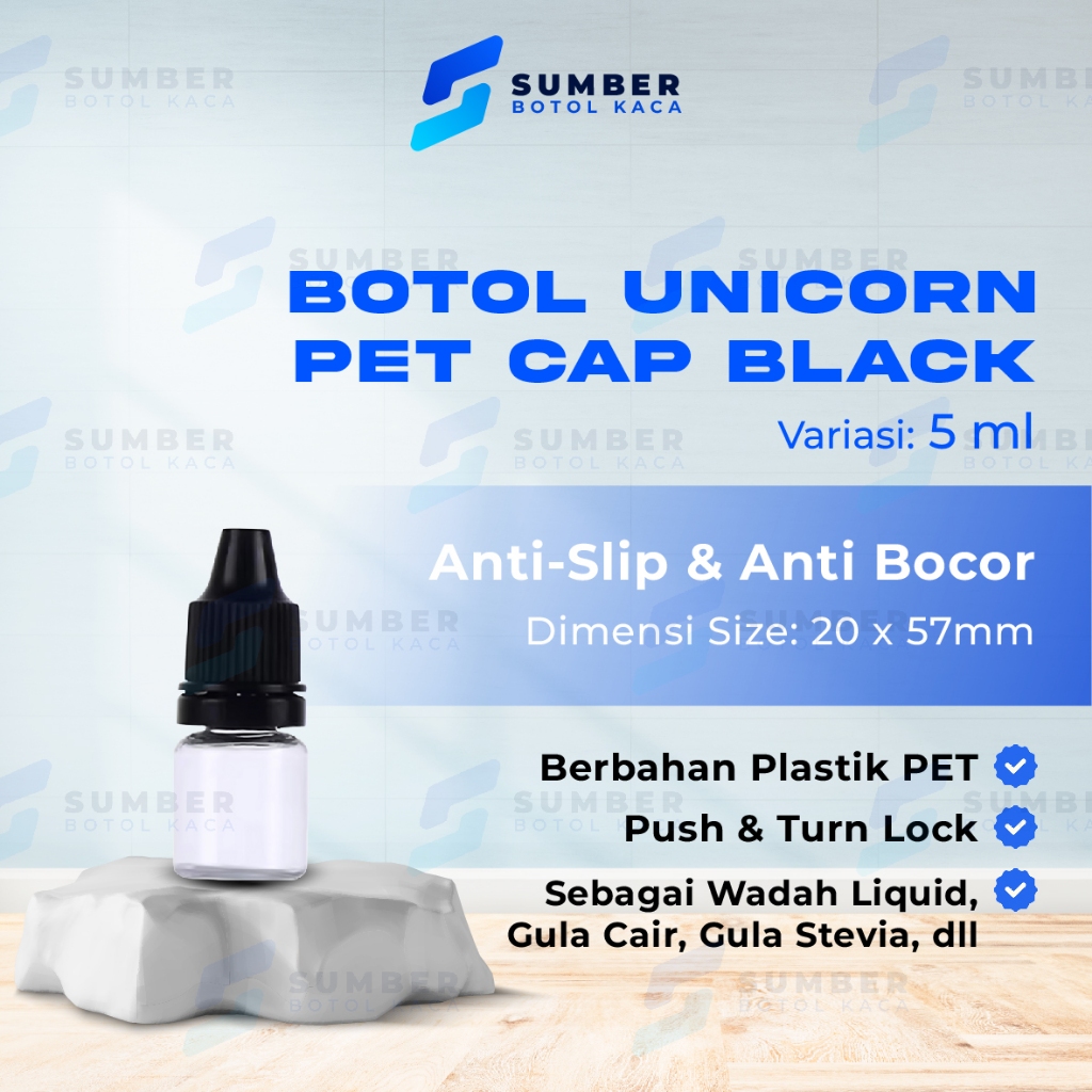 Botol Unicorn 5ml PET Cap Black