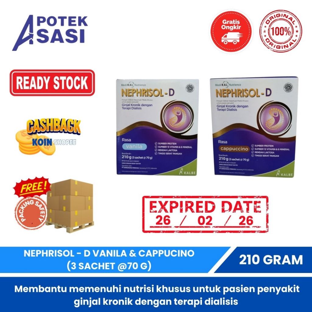 

NEPHRISOL-D RASA VANILA DAN CAPPUCINO 70 GRAM BOX 3 SACHET (210 GRAM)- Susu Pasien Ginjal Dialisis