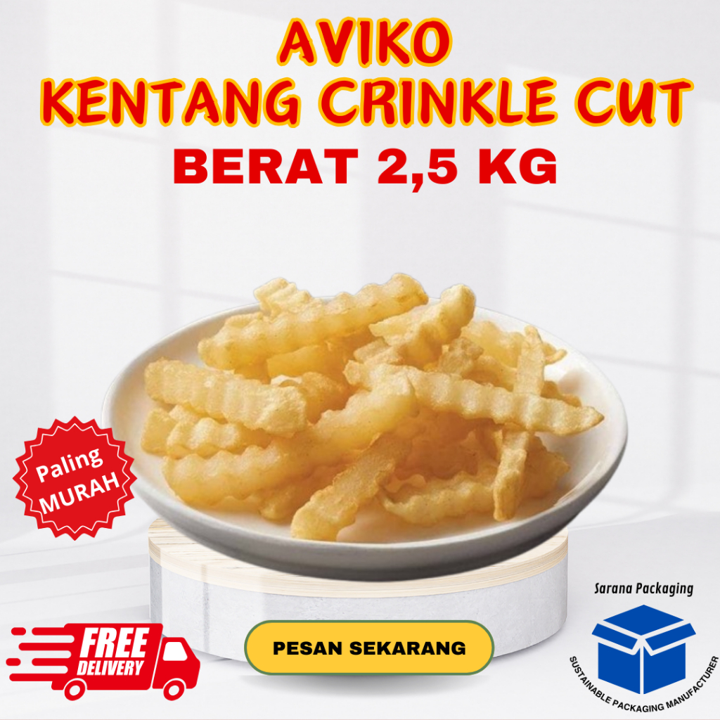 

AVIKO CRINKLE CUT 2,5 KG / FRENCH FRIES / KENTANG GORENG BEKU PREMIUM GRADE A