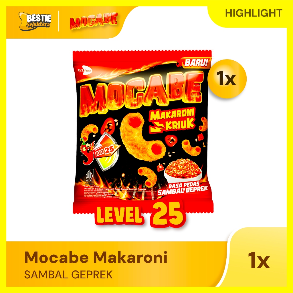 

Macaroni Pedas - Mocabe Sambal Geprek - Small Pack - 1 pcs - 24 Gr