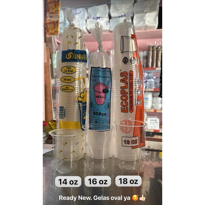 Gelas/Cup Oval/cup boba/cup minuman/ukuran:14.16.18.22