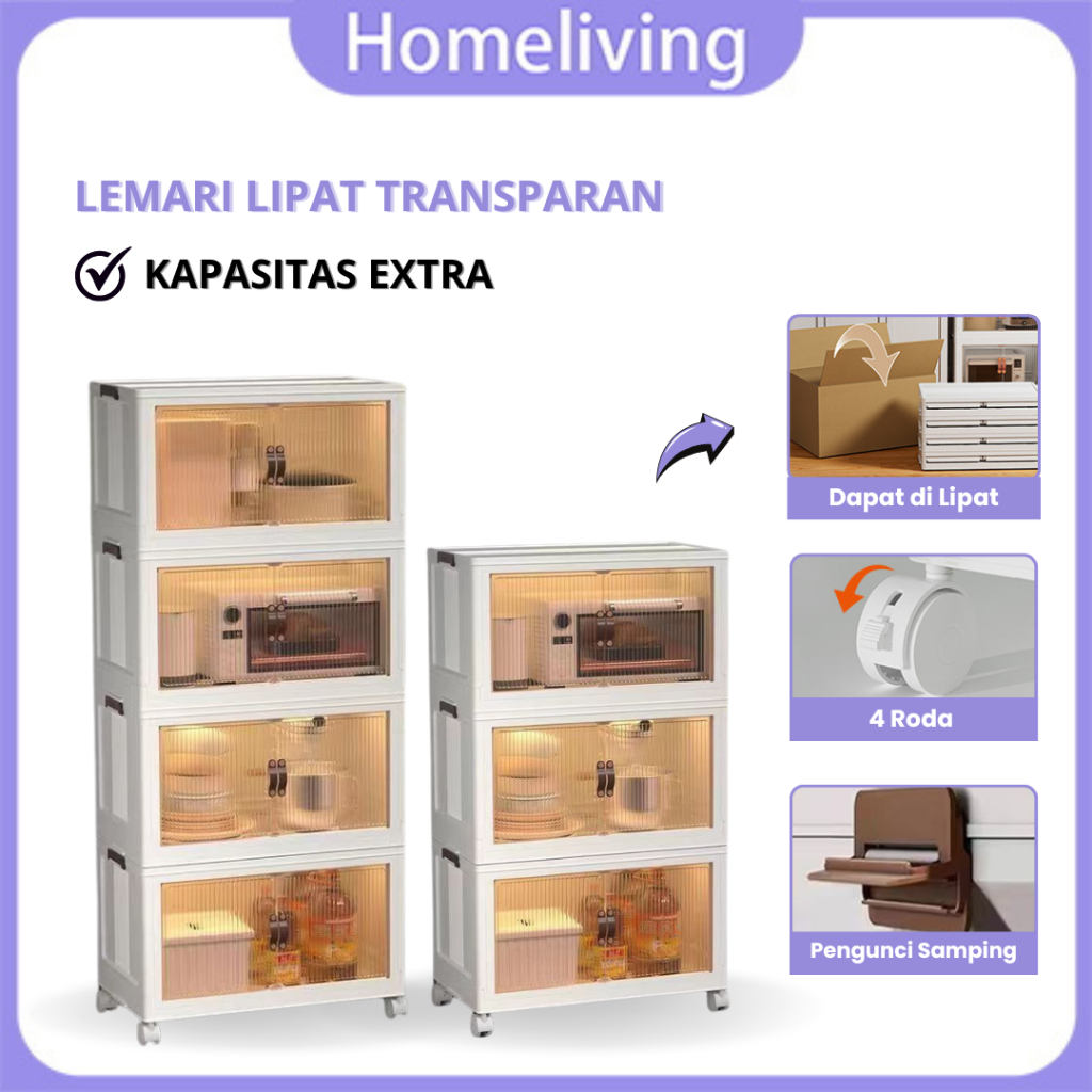 Homeliving Lemari Lipat Plastik - Rak Susun Serbaguna 1-5 Susun Rak Susun Tertutup Wardrobe Storage