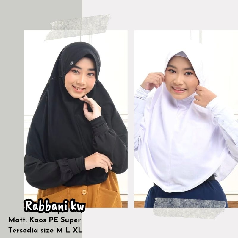 Jilbab Anak Sekolah Rabbani KW Kaos PE Super Size M L XL / Hijab Bergo Sekolah Putih Hitam Navy
