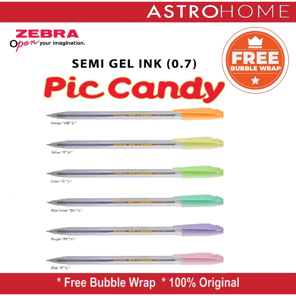 

Pulpen Ballpoint Bolpoin Pen Zebra Piccandy Semi Gel Ink Pic Candy 0.7 Tinta Hitam (1 pcs )