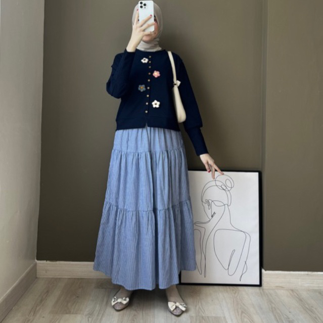 CALAMARY - Set Rok Korean - Natasha Setelan Rok Salur  - Atasan dan bawahan Wanita