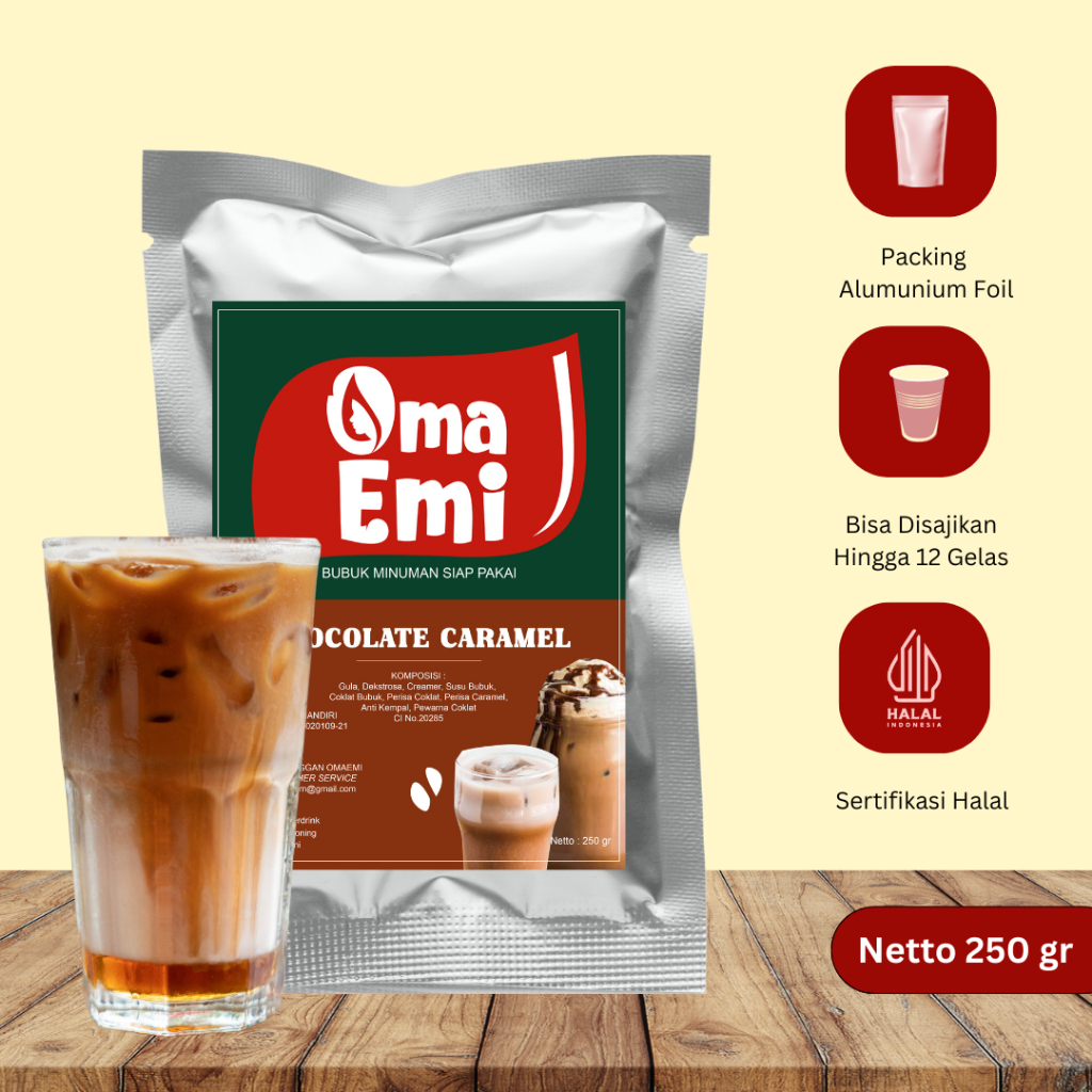 

BUBUK MINUMAN PREMIUM RASA COKLAT CARAMEL 250 GR | BPOM & HALAL