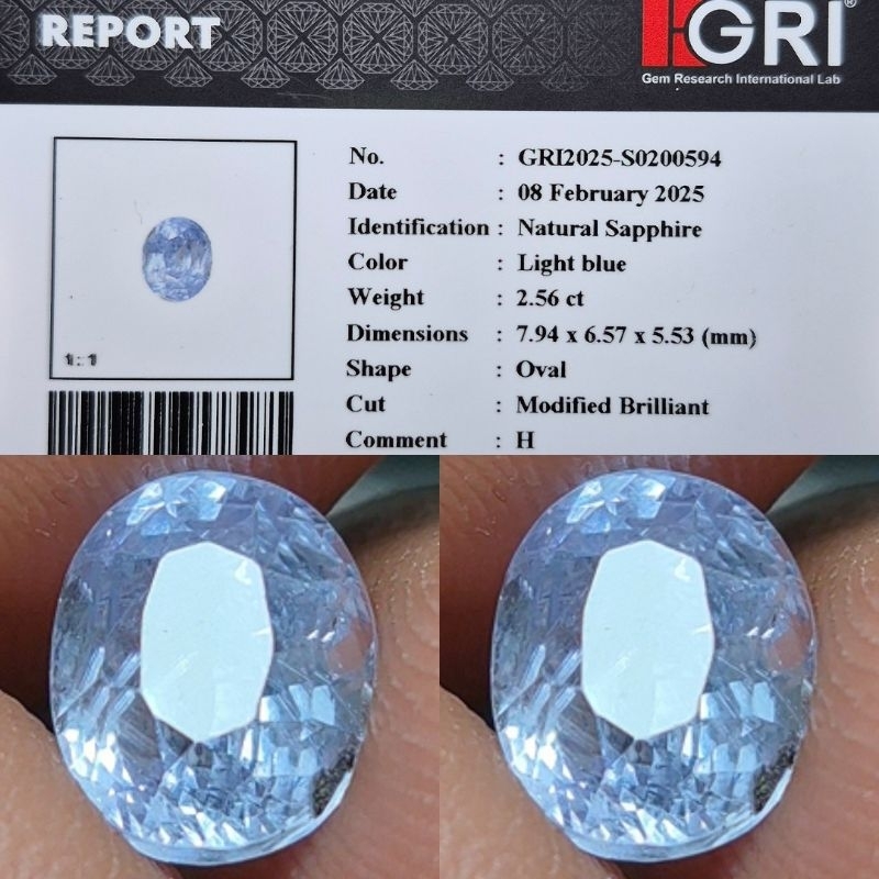 Natural Light Blue Sapphire Srilanka 2.56 crt Memo GRI Lab