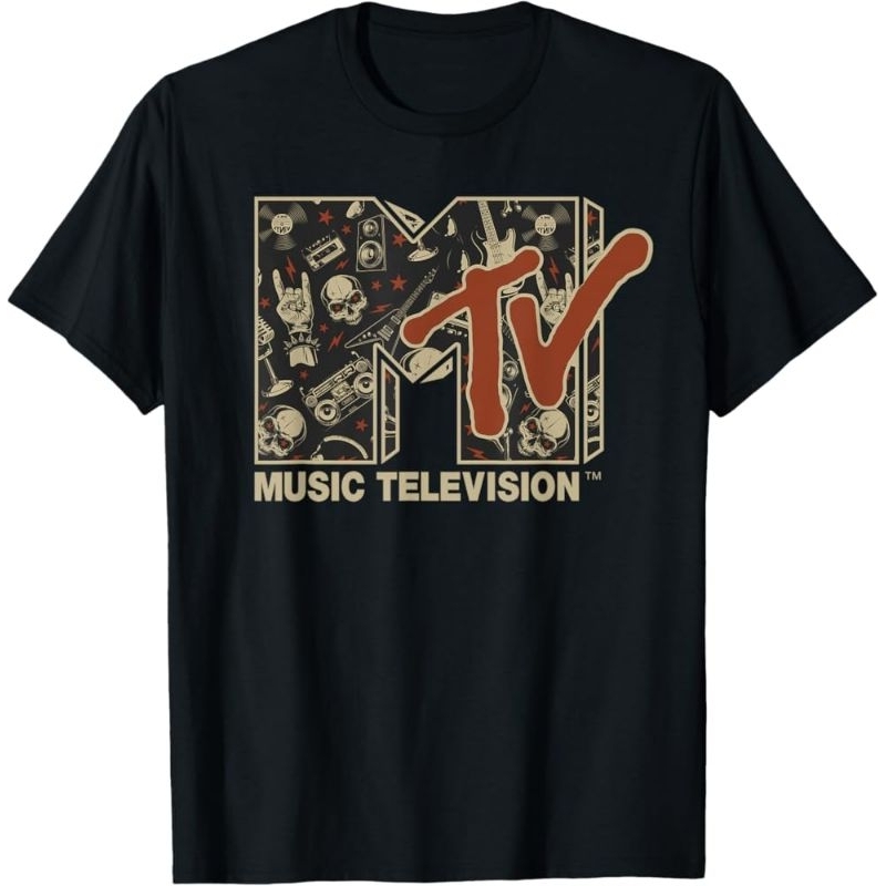 Kaus Dewasa Mademark x MTV - MTV Rock n Roll Music Hard Heavy Metal Skull Guitar Vintage T-Shirt