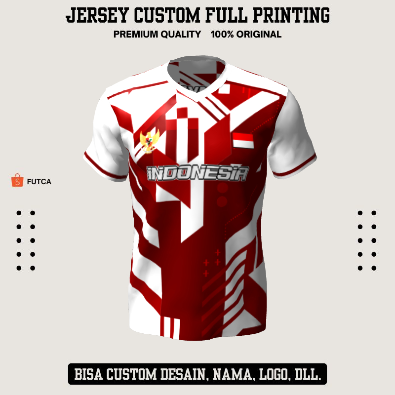 Kaos Jersey Futsal Putih Maroon Motif Abstrak 375 - Jersey Baju Olahraga Custom Full Printing