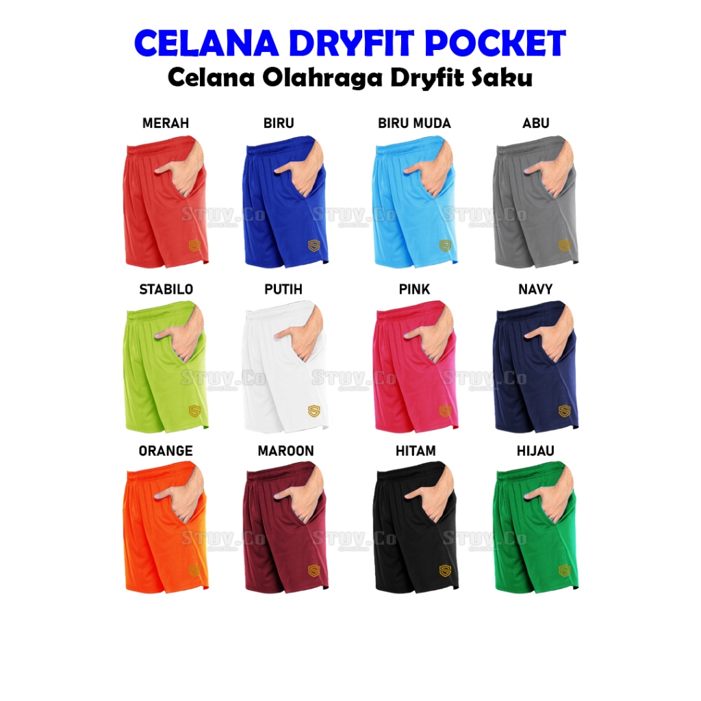CELANA PENDEK SAKU STUVCO CELANA OLAHRAGA BAHAN DRYFIT CELANA PRIA WANITA FUTSAL WASIT SEPAK BOLA