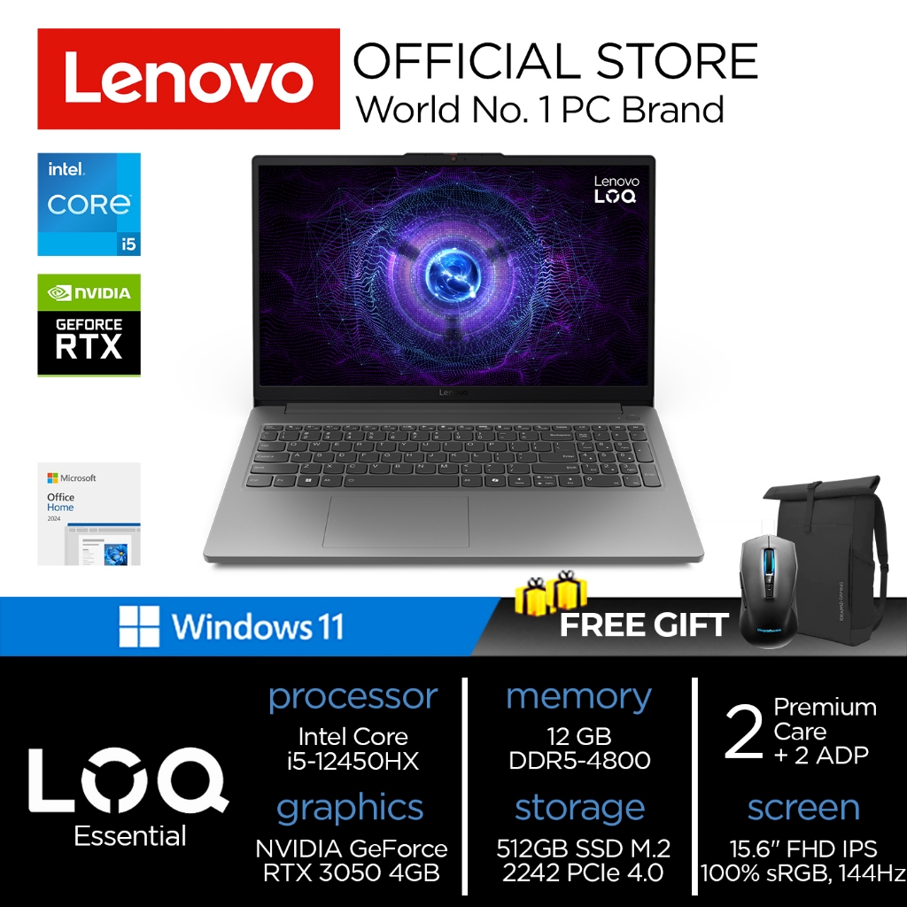 Lenovo LOQ Essential 15IAX9E | I5 12450HX RTX3050 12GB 512GB W11 + Office2024