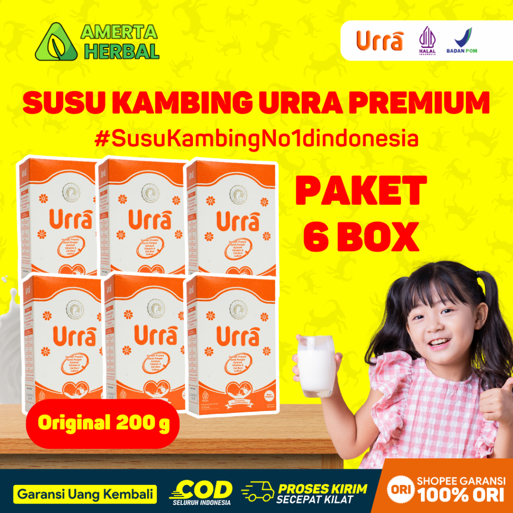 

[PAKET 6 BOX] Susu Urra - Kambing Saanen Premium, Tinggi Protein & Kalsium - 200g Halal BPOM