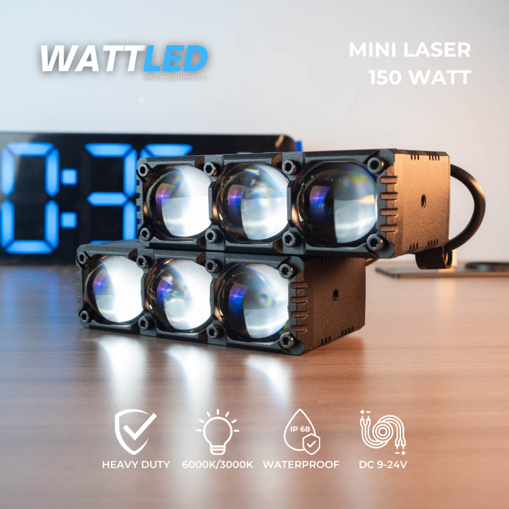 Lampu Tembak Mobil Mini Laser Projector 3 Mata Deluxe Autolight ML3 12000 Lumen 150 Watt Putih Kunin