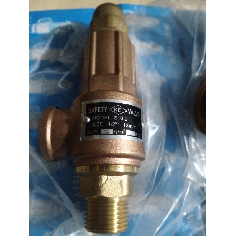 SAFETY Valve Kuningan Merek  KEI   MODEL : S10-LSIZE : 1/2". 13m/mSET.P.   10kg/cm²Made in Taiwan Ba