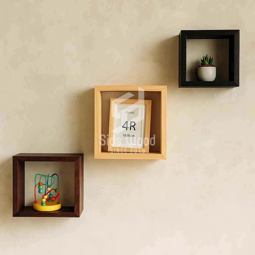 SidsWood [RDK] Rak Dinding Kotak Kayu Jati Belanda – Rak Gantung Persegi Panjang Minimalis
