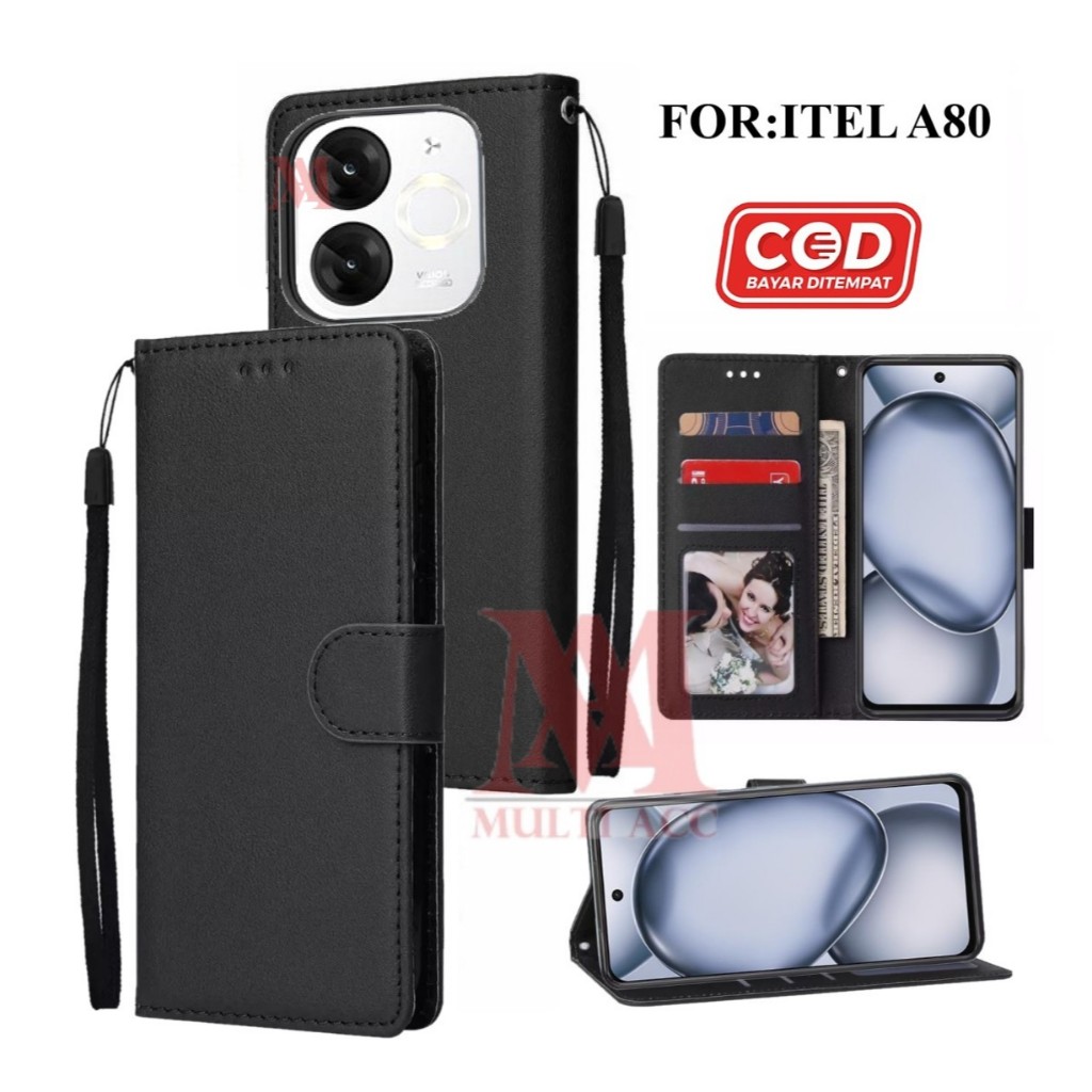 Itel A80  Leather Flip Cover Wallet Case Kulit - Casing Dompet Case Wallet Leather Flip Itel A80